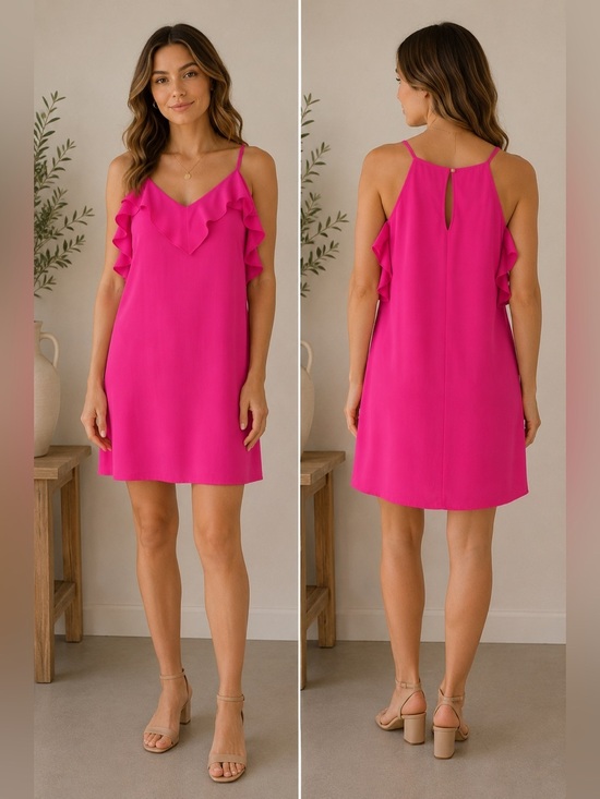 Skies Are Blue Dresses & Skirts - Slip Dress Fuchsia Hot Pink Ruffle Feminine Summer Cocktail Event Bridal Size XS